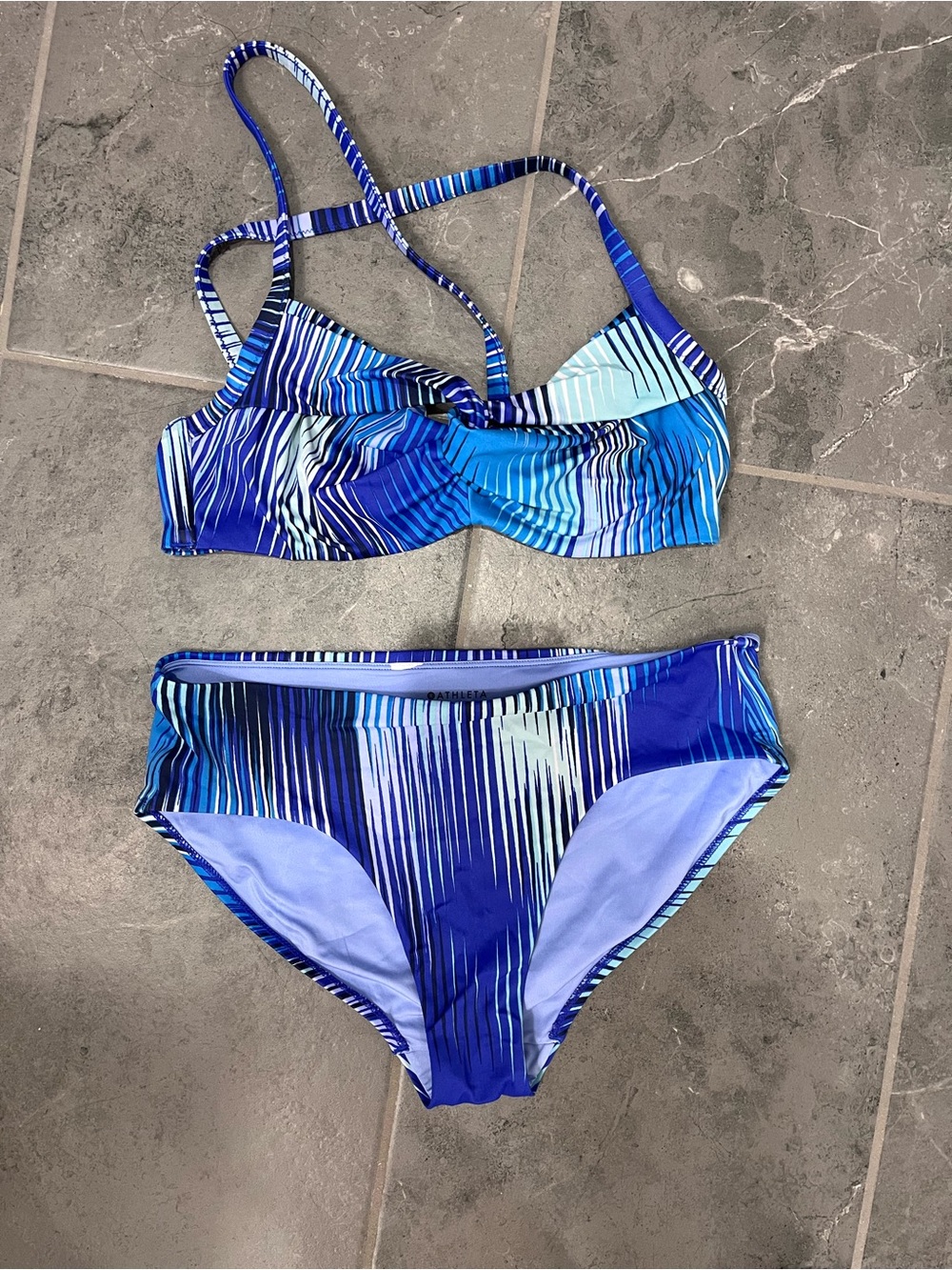Women's Athleta Blue Striped Two-Piece Swim Set